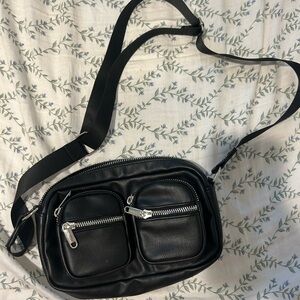 Elegant Black Leather Belt Bag